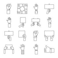 lot de seize mains protestation collection set icons vecteur