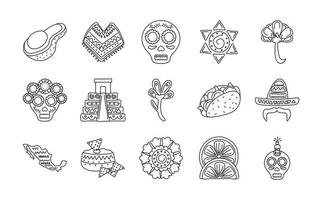 lot de quinze icônes de l'ethnicité mexicaine vecteur