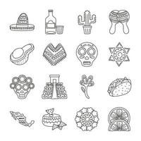 lot de seize icônes de collection mexicaines ethnicité vecteur