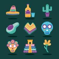 ensemble de neuf icônes ethniques mexicaines vecteur