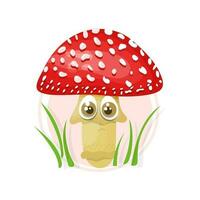 triste dessin animé champignon mouche agaric. immangeable amanite champignon vecteur illustration.