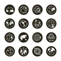 lot de seize icônes de collection de jeu de planète mondiale vecteur