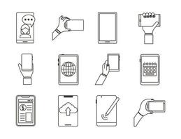ensemble de douze appareils smartphones mis en icônes vecteur