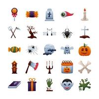 lot de vingt-cinq icônes de collection halloween set vecteur