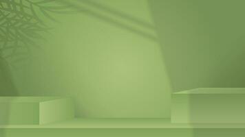3d vert étape pour la nature produit afficher avec ombre feuille. vert mur Contexte pour cosmétique produit vecteur illustration eps10