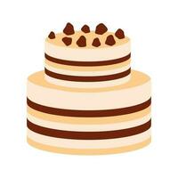 mariage ou anniversaire gâteau. à deux niveaux bouffée gâteau dans non marron couleurs. vecteur dessert icône isolé sur blanc Contexte. plat style illustration pour anniversaires, mariages, anniversaires, des soirées.