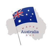 joyeux jour australie lettrage avec drapeau et silhouette de carte vecteur