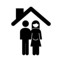 famille, parents, couple, grossesse, dans, maison, figures, silhouette, style, icône vecteur