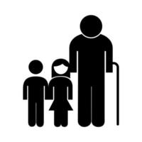 vieux grand-père avec petite-fille et petit-fils icône de style silhouette vecteur