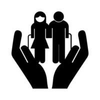mains, levage, couple, grands-parents, avatars, silhouette, style, icône vecteur