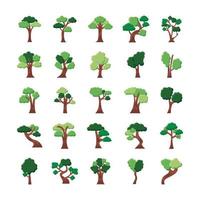 ensemble de vingt-cinq arbres mis en icônes vecteur