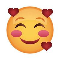 joli visage emoji avec icône de style plat coeurs