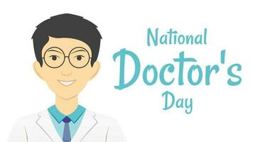 vecteur illustration de nationale médecins journée bannière avec Masculin médecin dessin animé personnage dans plat conception