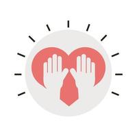 mains en ligne de symbole d & # 39; amour coeur et icône de style de remplissage vecteur
