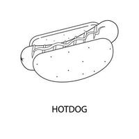 Hot-dog saucisse chignon la toile Icônes dans ligne style. vite nourriture vecteur illustration.