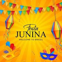 fond de festa junina avec des drapeaux de fête et des lanternes. fond de festival de juin au brésil pour carte de voeux