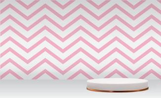 Fond de piédestal 3d blanc avec cadre en verre doré et vague rose pour le magazine de mode de présentation de produit cosmétique vecteur