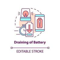 évacuation de batterie concept icône. décharge téléphone raison. faible dispositif énergie abstrait idée mince ligne illustration. isolé contour dessin. modifiable accident vasculaire cérébral vecteur