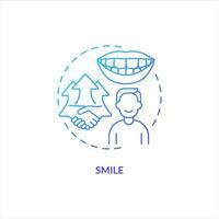 sourire bleu pente concept icône. être positif avec collègues. renforcer soi confiance à travail abstrait idée mince ligne illustration. isolé contour dessin vecteur