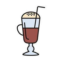 café glacé avec ligne de boisson à la paille et icône de style de remplissage vecteur