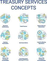Trésorerie prestations de service concept Icônes ensemble. entreprise performance. la finance la gestion idée mince ligne Couleur illustrations. isolé symboles. modifiable accident vasculaire cérébral vecteur