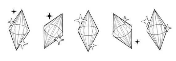 branché ensemble de y2k rétro futurisme éléments, diamants, 3d filaire des modèles, dimensionnel graphique conception forme vecteur