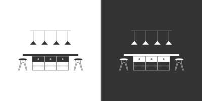 cuisine meubles icône. isolé sur noir et blanc Contexte. intérieur vecteur icône avec tableau, deux selles et les lampes