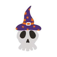 crâne tête halloween portant icône de style plat chapeau de sorcière vecteur