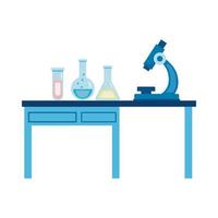 éprouvettes de tube médical flacons et microscope en icônes plates de bureau de laboratoire