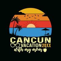 Cancun plage rétro T-shirt, Mexique plage ancien rétro le coucher du soleil T-shirt conception, famille plage vacances, vacances été vacances chemise, Années 1970 coloré rétro chemise, heure d'été souvenirs ensemble chemise vecteur