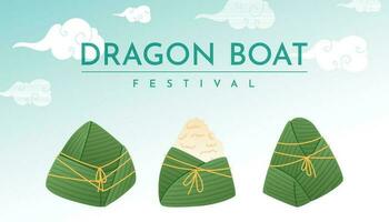 vecteur horizontal bannière, dragon bateau festival. traditionnel chinois vacances, Oriental nourriture zongzi.