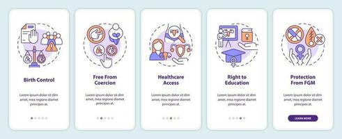aux femmes reproducteur droits l'intégration mobile app filtrer. procédure pas à pas 5 pas modifiable graphique instructions avec linéaire concepts. interface utilisateur, ux, gui modèle vecteur