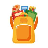 sac d & # 39; école et fournitures scolaires icône de style plat