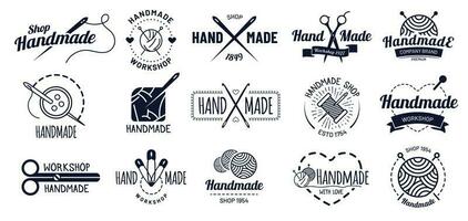 Fait main insignes. branché artisanat badge, ancien atelier Étiquettes et artisanat logo vecteur illustration ensemble