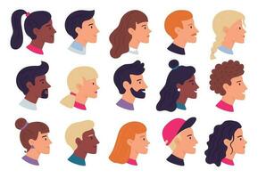 profil gens portraits. Masculin et femelle visage profils avatars, côté portrait et têtes plat vecteur illustration ensemble