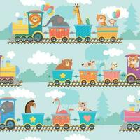 sans couture animaux sur train modèle. content animal dans chemin de fer voiture, les trains voyage et les enfants dessin animé vecteur illustration