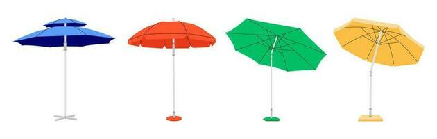 Soleil protecteur Extérieur parapluie pour plage. brillant ensemble de divers plage parapluies. grand parasol pour été vacances ou bord de mer pique-nique. vecteur plat style dessin animé illustration, tout éléments sont isolé