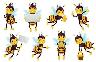 dessin animé abeille personnage. les abeilles Miel, en volant mignonne abeille et marrant Jaune abeille mascotte vecteur illustration ensemble