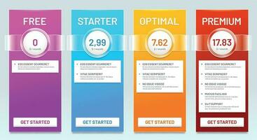 tarif Comparaison liste. tarifs des plans, prix bannières et choix des prix plan bannière modèle vecteur illustration