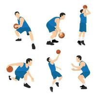 basketball joueur. groupe de 6 différent basketball joueurs dans différent en jouant positions. vecteur