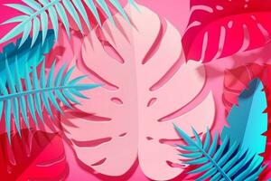 été papier art tropical feuilles dans 3d illustration, fuchsia et bleu Ton vecteur