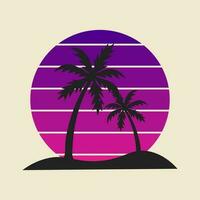 été plage, paume arbre, rétro, la silhouette logo vecteur illustration