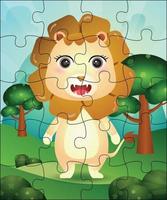 illustration de jeu de puzzle pour enfants avec lion mignon vecteur