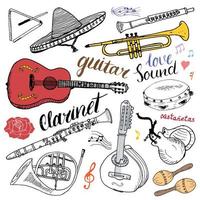 instruments de musique mis illustration vectorielle de croquis dessinés à la main isolé vecteur