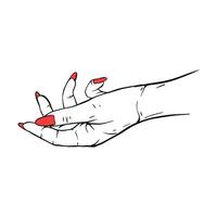 longue rouge ongles main tiré geste esquisser vecteur illustration ligne art