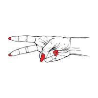 longue rouge ongles main tiré geste esquisser vecteur illustration ligne art
