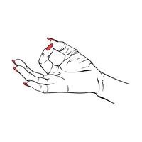 longue rouge ongles main tiré geste esquisser vecteur illustration ligne art