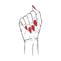 longue rouge ongles main tiré geste esquisser vecteur illustration ligne art