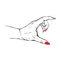 longue rouge ongles main tiré geste esquisser vecteur illustration ligne art