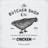 Emblème vintage de boucherie, produits de viande de poulet, style rétro de modèle de logo de boucherie. design vintage pour le logo, l'étiquette, le badge et la conception de la marque. illustration vectorielle vecteur